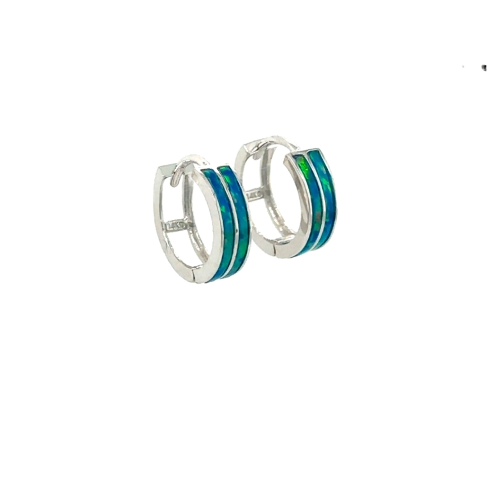 14K white gold Opal Hoop Earrings Women Jewelry